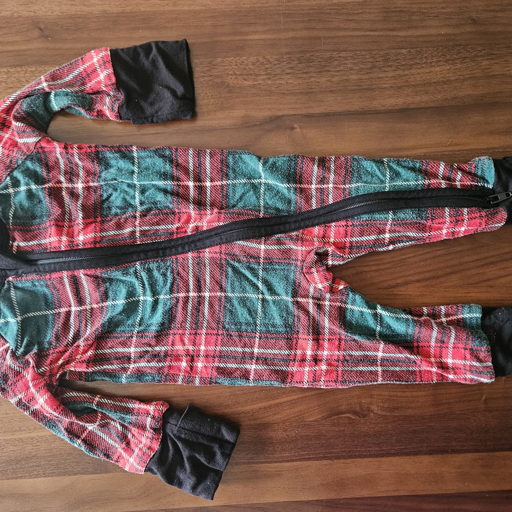 Little Sleepies Red and Green Plaid Zipper Footie
